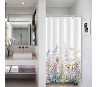 Bovlleetd Petit Stand Floral Rideau de Douche Printemps Aquarelle Fleur Sauvage botanique Demi-étroit Taille Rideau de Douche pour Salle de Bain élégant Baignoire décors Accessoires 92x183cm