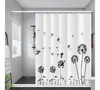 Bovlleetd Pissenlit Rideau De Douche 183x213cm Noir et Blanc - Voilage de Salle de Bain Simple avec Motif de Fleurs et Design de Fée pour Décoration de Salle de Bain avec Crochets - Imperméable