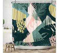 Bovlleetd Rideau De Douche BohèMe 152x183cm - Vert Rose Jaune, Aquarelle Abstrait Art Moderne, Pour Salle De Bain Et Baignoire, éTanche Avec Crochet