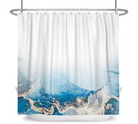 Bovlleetd Rideau de Douche Ombre Bleu Blanc Rideau de Douche Vague océan Abstrait décor de Salle de Bain Moderne 60"x72" Ensemble de Tissu Polyester imperméable 12 Crochets en Plastique lavables