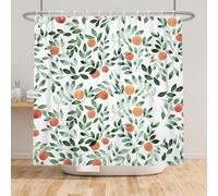 Bovlleetd Rideau de Douche Orange Peinture à l'encre Aquarelle Feuilles Vertes Rideau de Douche botanique pour Salle de Bain Rideau de Douche Assez Mignon imperméable 153x183cm