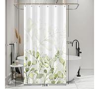 Bovlleetd Rideau de Douche Vert Sauge Petit décrochage Rideau de Douche végétal Aquarelle Feuilles botaniques de Printemps pour Petite Salle de Bain Décor de Baignoire en Tissu imperméable 92x183cm
