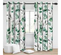 Bovlleetd Rideau occultant motif feuilles botaniques - 117 x 138 cm - Vert sauge doré eucalyptus - Rideau de fenêtre - Aquarelle - Polyester - Isolation thermique - Décoration pour la maison, le salon