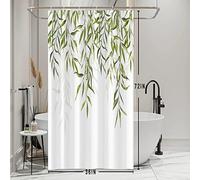 Bovlleetd Tissu de Rideau de Douche Long en Saule pleureur Vert Ensemble de Rideaux de Douche de Salle de Bain botanique Aquarelle Feuilles de Plantes Demi-étroites avec Crochets 36x72 Pouces