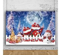 Bovlleetd Toile de Fond du Pays des Merveilles d'hiver Conte de fées noël père noël Cadeau Bonhomme de Neige Flocon de Neige Pleine Lune Photographie Fond Décorations de fête de Noël 180x120cm