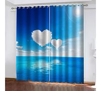 BOVZOX Rideaux Occultants l'amour de la mer Isolant Thermique en Chambre Salon Rideaux à Oeillets Grands Etoiles des Argents Taille: 2xL117cmxH138cm
