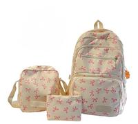 Bow Backpack 3Pcs Set for Girls with Lunch Bag Pencil Case, Cute Kawaii Backpack for School, Aesthetic Casual Daypack (White)