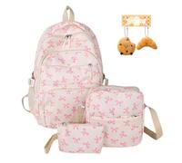 Bow Backpack for Girls, School Bookbag 3pcs Set for Teens Girls Preppy Pink Bows, Travel Laptop Backpack Casual Daypacks (White pink)
