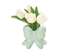 Bow Ceramic Vase, Desk Pen Holder, Indoor Decor Gear with Easy Place, Compact Shelf Set with Quick Style, Home Accessories for Office Bedroom Dining Room Entryway Mantel Coffee Table and Pampas Grass