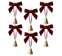 Bow Christmas Hangable Ornaments 6 Pieces Holiday Home Decor with Bell