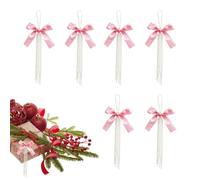 Bow Christmas Tree Ornaments | 4x6in 6-Piece Reusable Ribbon Decorations | Festive Christmas BowsChristmas Pearl Bow Ornaments for Branch, Door Hook, Porch Wreath, Windowsill, Wedding