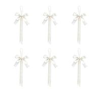 Bow Christmas Tree Ornaments | 4x6in 6-Piece Reusable Ribbon Decorations | Festive Christmas BowsChristmas Pearl Bow Ornaments for Branch, Door Hook, Porch Wreath, Windowsill, Wedding