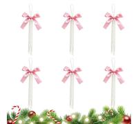 Bow Christmas Tree | Ornaments 4x6in 6 Pieces Reusable Ribbon Decoration | Christmas Bows Pearl Accents - for Branch, Door Hook, Porch Wreath, Windowsill, Wedding