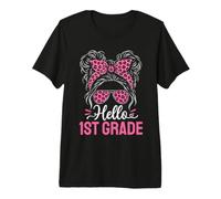 Bow léopard Hello 1st Grade Girls Retourner à l'école T-Shirt Haut de Gamme