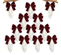 Bow Ornaments for, Christmas Tree 12, Pieces Velvet Burgundy, Decoration