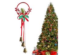 Bow Ornaments - Handmade Rustic Fabric Ribbon Bow with Bell, Natural Pine Cone Pendant, Jingle Accent, Ready-to- Decorative Accent for Apartment Kitchen Classroom, Holiday Decoration