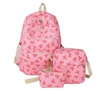 Bow Sac à dos Kawaiii, sac à dos, sac d'école esthétique avec sac à déjeuner et trousse à crayons, pour les enseignants de voyage en plein air en touristes - Avion d'affaires en plein air, Rose