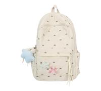 Bow School Bag for Girls, Nylon Padded Rucksack with Pendant Bow Embroidery School Bag Large Capacity Lovely Book Bags Travel Hiking Camping Backpack Casual Daypacks Bags College Backpack