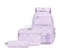 Bow School Bags for Boys Girls Causal School Bookbag Lightweight Polka Point Backpack Large Capacity Polka Dots Rucksack Multi-Layer Pockets Floral Pattern Bookbags Travel Backpacks