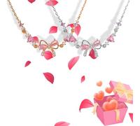 Bow Zircon Bracelet - Friendship is Like a Bow Adjustable Ribbon Bow Beaded Chain Bracelet Friendship Bracelets with White Pink Zircon Women Trendy Bracelet Gift for Her (2PCS)
