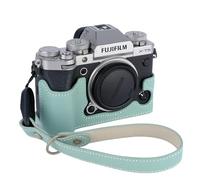 Bowan Demi-étui pour appareil photo X-T5 fait à la main en cuir véritable pour Fujifilm Fuji X-T5 X-T5 avec ouverture par le bas + dragonne (vert menthe)