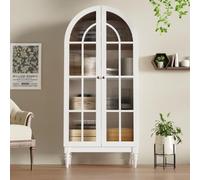 BOWDOW Armoire Haute 165cm, Rangement Portes Voûtées en Verre Blanche | MDF robuste, portes vitrées, finition élégante, capacité 60 kg, pieds en bois, anti-bascule, montage facile en 30 min.