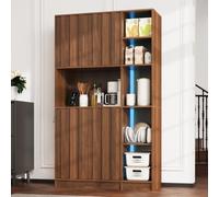 BOWDOW Armoire Rangement LED 180cm,Étagère Cuisine avec Prises et Vitrine | MDF robuste,LED RGB contrôlable par App,2 prises+2 USB,rangement modulable,plateau 50 kg,montage facile.