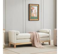 BOWDOW Banquette capitonnée 149cm bouclé Ivoire, 2 Coussins | Banquette capitonnée, 2 coussins, bouclé ivoire, pieds bois, design élégant