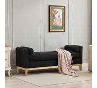 BOWDOW Banquette capitonnée 149cm bouclé Noir, 2 Coussins | Banquette capitonnée, 2 coussins, bouclé noir, pieds bois, design élégant