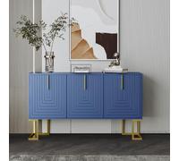 BOWDOW Buffet scandinave Bleu Marine 138 cm, 3 Portes, poignées dorées | 3 portes, étagères réglables, finition bleu marine tendance, poignées dorées, pour salon, cuisine ou salle à manger.