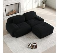 BOWDOW Pouf Velours côtelé Noir 92,5x75x40 cm, 150 kg, sans Montage | Velours côtelé doux, mousse 32D, accoudoir incurvé, 150 kg, prêt à l'emploi, forme en 72h-7j.