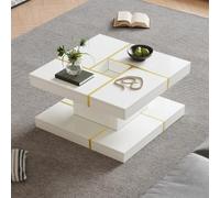 BOWDOW Table Basse carrée 80cm 2 étages avec Ornements dorés, Blanc | Table basse 2 étages, design épuré, ornements dorés, rangement étagé, style minimaliste