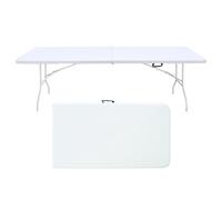 BOWDOW Table Pliante 244 cm, capacité 135 kg, poignée Incluse - Blanc | Grande surface, robuste et stable. Parfaite pour les grandes tablées en camping ou dans votre jardin.