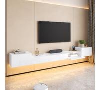 BOWDOW uble TV Mural Blanc Brillant LED 245x30x26 cm, 5 Portes, fermé | LED app, façade brillante anti-traces, 5 portes fermées, passe-câbles, mural robot compatible, 50 kg.