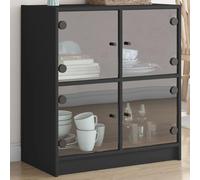 BOWEKAM Armoire d'appoint pour maison et jardin avec portes vitrées Noir 68 x 37 x 75,5 cm
