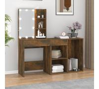 BOWEKAM Armoires et meubles de rangement - Coiffeuse de chambre à coucher - Coiffeuse LED avec armoire en chêne fumé - Bois d'ingénierie
