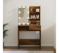 BOWEKAM Armoires et meubles de rangement - Coiffeuse pour chambre à coucher - Coiffeuse avec LED en chêne fumé - 74,5 x 40 x 141 cm