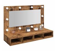 BOWEKAM Armoires et rangements-Meubles de salle de bains-Meuble de salle de bain-Armoire miroir avec LED Bois Vieux 90 x 31,5 x 62 cm