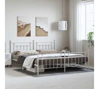 BOWEKAM Beds & Accessories Cadre de lit en métal sans matelas avec pied de lit Blanc 193 x 203 cm