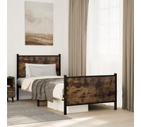 BOWEKAM Beds & Accessories Cadre de lit simple en métal sans matelas Chêne fumé 90 x 190 cm