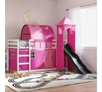 BOWEKAM Beds & Accessories Lits et cadres de lit superposés sans matelas avec toboggan et rideaux Rose 90 x 200 cm