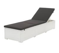 BOWEKAM Chaise longue d'extérieur avec coussin noir en polyrotin blanc