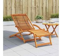 BOWEKAM Chaise longue d'extérieur avec repose-pieds en bois d'acacia massif