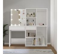 BOWEKAM Coiffeuse LED avec 2 armoires en bois blanc brillant