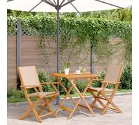 BOWEKAM Ensemble de meubles d'extérieur 3 pièces en tissu beige et bois massif