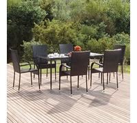 BOWEKAM Ensemble de meubles d'extérieur 7 pièces en polyrotin noir