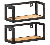 BOWEKAM Étagère murale pour la maison et le jardin 2 pièces en bois de manguier brut de 40 cm, choix de meubles