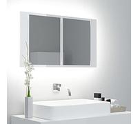 BOWEKAM Home & Garden Armoire de salle de bain avec miroir LED en acrylique Blanc brillant 80 x 12 x 45 cm