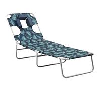 BOWEKAM Home & Garden Chaise longue pliante avec coussin de tête Motif feuilles d'acier