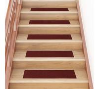 BOWEKAM Home & Garden Lot de 15 tapis d'escalier rectangulaires auto-adhésifs Rouge 76 x 20 cm